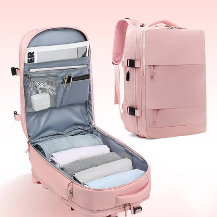 Multi-Compartment Travel Backpack with Shoe Storage and Wet-Dry Separation (Pink)31cm(L)*17cm(W)*42cm(H).