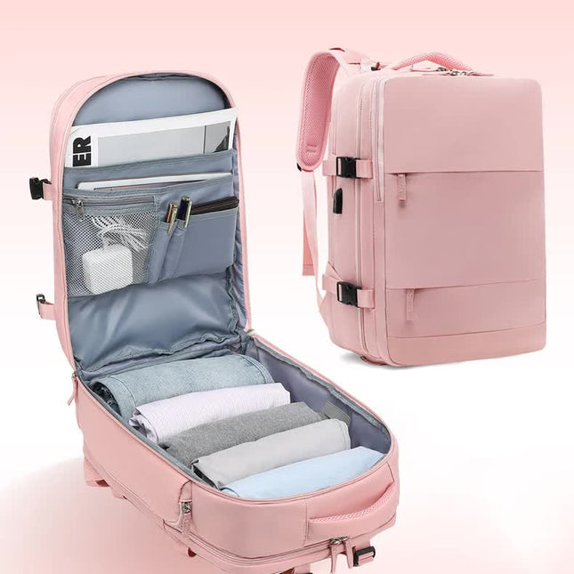 Multi-Compartment Travel Backpack with Shoe Storage and Wet-Dry Separation (Pink)31cm(L)*17cm(W)*42cm(H).