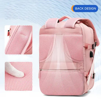 Multi-Compartment Travel Backpack with Shoe Storage and Wet-Dry Separation (Pink)31cm(L)*17cm(W)*42cm(H).