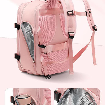 Multi-Compartment Travel Backpack with Shoe Storage and Wet-Dry Separation (Pink)31cm(L)*17cm(W)*42cm(H).