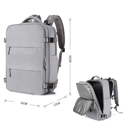 Multi-Compartment Travel Backpack with Shoe Storage and Wet-Dry Separation (Gray)31cm(L)*17cm(W)*42cm(H).