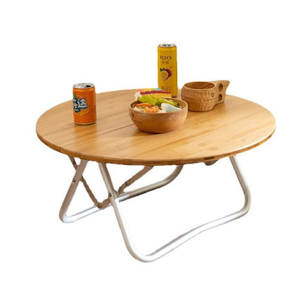 Portable Bamboo Folding Camping Table - Lightweight Round Table with Aluminum Alloy Frame for Outdoor Activities 60*60*27cm.