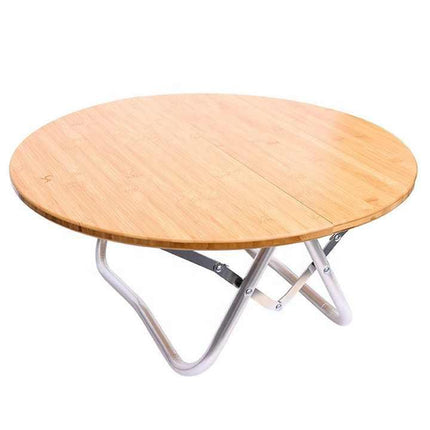 Portable Bamboo Folding Camping Table - Lightweight Round Table with Aluminum Alloy Frame for Outdoor Activities 60*60*27cm.