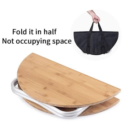 Portable Bamboo Folding Camping Table - Lightweight Round Table with Aluminum Alloy Frame for Outdoor Activities 60*60*27cm.