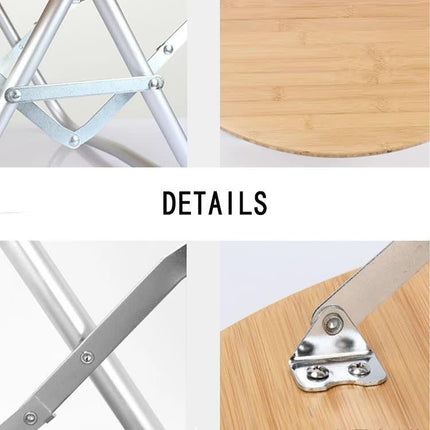 Portable Bamboo Folding Camping Table - Lightweight Round Table with Aluminum Alloy Frame for Outdoor Activities 60*60*27cm.