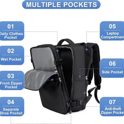 Water-Resistant Laptop Backpack with USB Charging Port and Wet-Dry Separation (Brown).