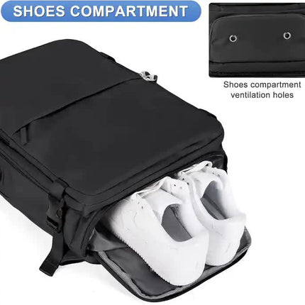 Water-Resistant Laptop Backpack with USB Charging Port and Wet-Dry Separation (Brown).