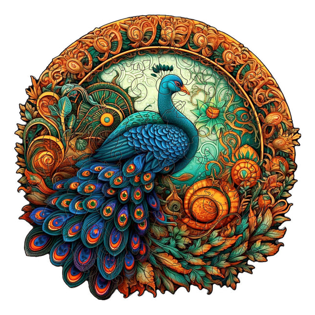 Round Peacock Wooden Puzzle - Intricate Nature-Inspired Art Puzzle(L-paper box-H161).