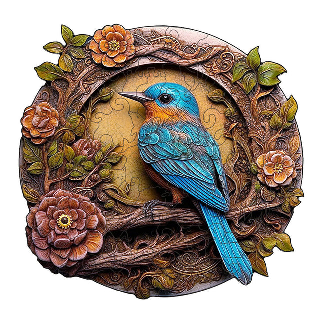 Bluebird Wooden Puzzle - Circular Nature-Inspired Art Puzzle(L-paper box-H184).