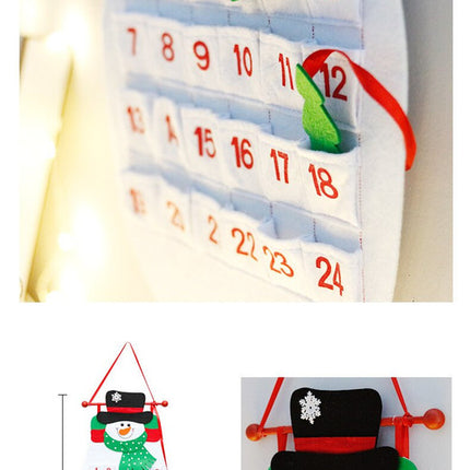 Snowman Advent Calendar - Felt Christmas Countdown with 24 Pockets for Kids, Wall Hanging Decor.