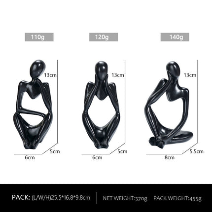 Abstract Thinker Sculpture Set - Black Resin Figurines, Modern Art Home Decor, Set of 3.