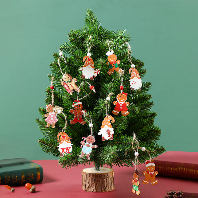 (2 set)Christmas Gnome Ornaments Set - Festive Wooden Decorations for Tree, Set of 12.