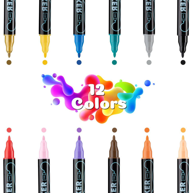 Dual-Tip Acrylic Marker Set - 1-5mm Round Tip & 1mm Fine Tip for Art and Craft Projects 60 colors.