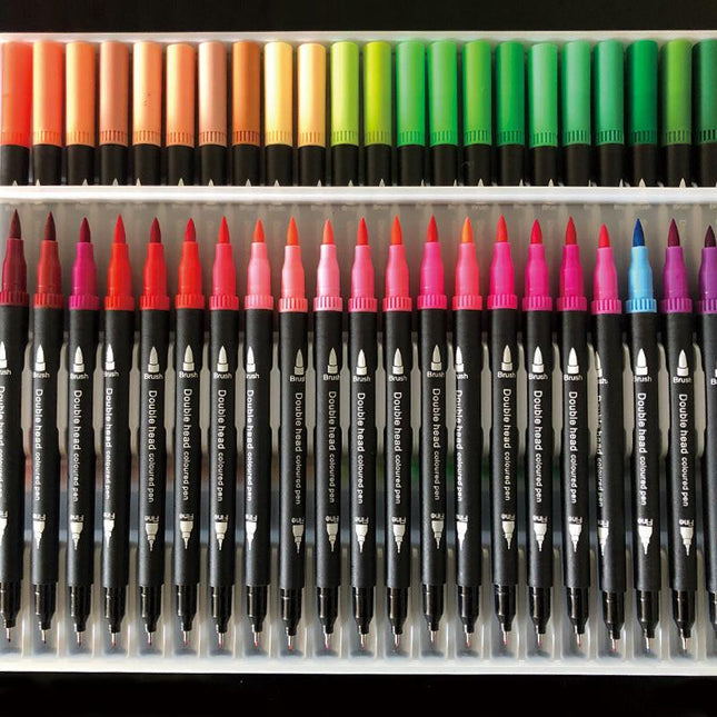 72-Color Dual-Head Brush and Fine Tip Marker Set - Vibrant Colors for Art and Craft Projects.