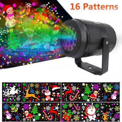 Indoor Snowstorm Projector Light - 16 Pattern Rotating LED Christmas Projection Lamp for Festive Decor.