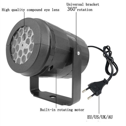 Indoor Snowstorm Projector Light - 16 Pattern Rotating LED Christmas Projection Lamp for Festive Decor.