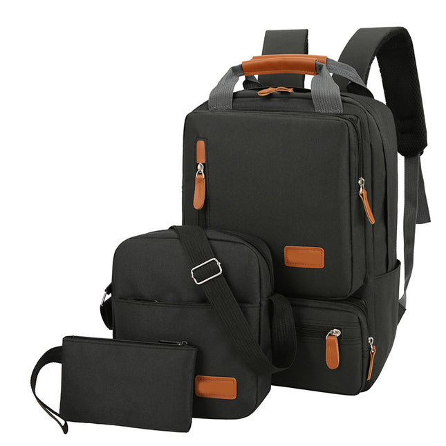 3-Piece  Black Travel Backpack Set - Stylish Multi-Functional Backpack, Shoulder Bag & Pouch for Men & Women.
