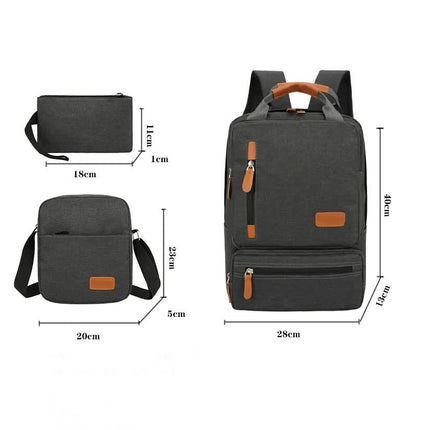 3-Piece  Blue Travel Backpack Set - Stylish Multi-Functional Backpack, Shoulder Bag & Pouch for Men & Women.