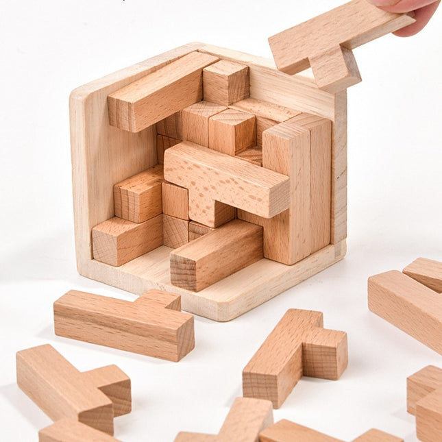 Wooden Brain Teaser Puzzle - 3D Cube Puzzle Game for Adults and Kids - Natural Wood Block Puzzle (2.75 Inches).