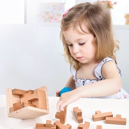 Wooden Brain Teaser Puzzle - 3D Cube Puzzle Game for Adults and Kids - Natural Wood Block Puzzle (2.75 Inches).