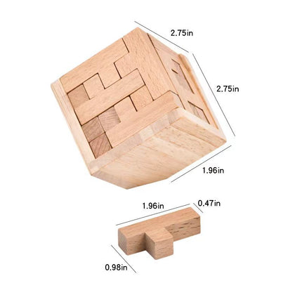 Wooden Brain Teaser Puzzle - 3D Cube Puzzle Game for Adults and Kids - Natural Wood Block Puzzle (2.75 Inches).