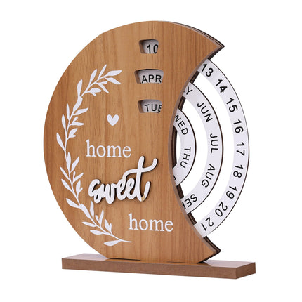 Rustic Perpetual Wooden Calendar | Decorative Home & Desk Accessory 20*18cm Moon shape.
