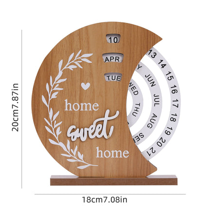 Rustic Perpetual Wooden Calendar | Decorative Home & Desk Accessory 20*18cm Moon shape.