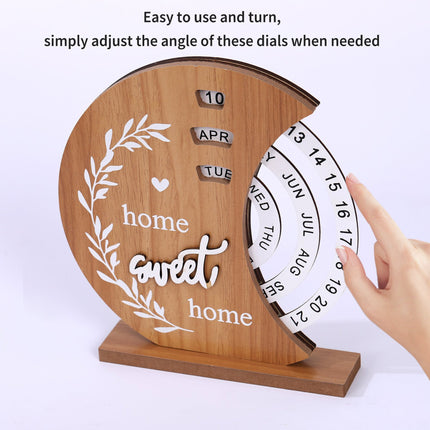 Rustic Perpetual Wooden Calendar | Decorative Home & Desk Accessory 20*18cm Moon shape.