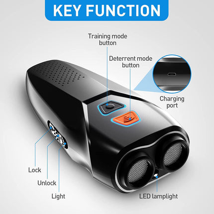 Black Handheld Ultrasonic Dog Trainer with Dual Mode | Training & Deterrent Device with LED Light.
