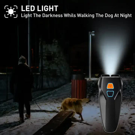 Black Handheld Ultrasonic Dog Trainer with Dual Mode | Training & Deterrent Device with LED Light.