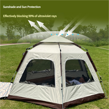 5-8 Person Hexagonal Camping Tent | Double-Layer Silver Coated Waterproof Shelter with Awning (280*280*158cm).