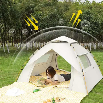 Khaki 2 Person Lightweight Camping Tent (200*150*125cm) | UV Protection Silver Coated, Dual Doors & Windows.