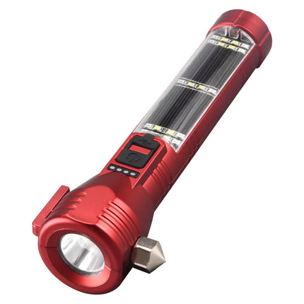 Multi-Functional Safety Flashlight– Rechargeable Waterproof Emergency Torch with USB Charging, High-Lumen for Outdoor and Survival Use (Red).