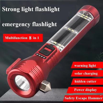 Multi-Functional Safety Flashlight– Rechargeable Waterproof Emergency Torch with USB Charging, High-Lumen for Outdoor and Survival Use (Red).