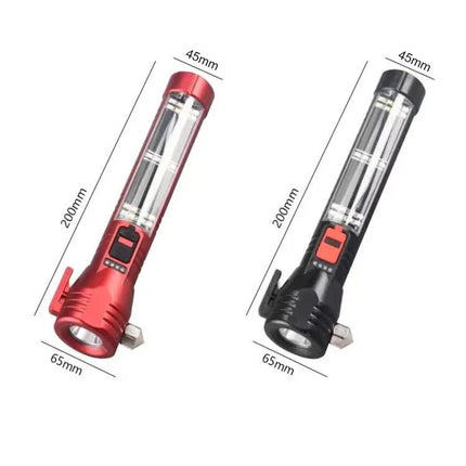 Multi-Functional Safety Flashlight– Rechargeable Waterproof Emergency Torch with USB Charging, High-Lumen for Outdoor and Survival Use (Red).