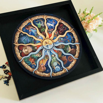 500 Piece Zodiac Circle Jigsaw Puzzle - Colorful Astrology Sun and Moon Jigsaw Puzzle for Adults and Kids.