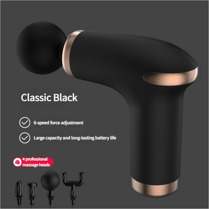 Classic Black Massage Gun - 6-Speed Deep Tissue Massager with 4 Professional Massage Heads.