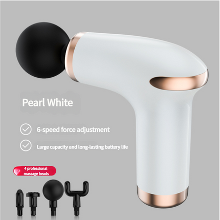 Classic White Massage Gun - 6-Speed Deep Tissue Massager with 4 Professional Massage Heads.