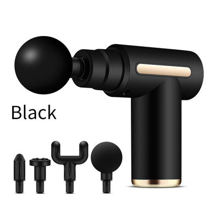 Compact Black Massage Gun - Deep Tissue Muscle Massager with 4 Interchangeable Heads.
