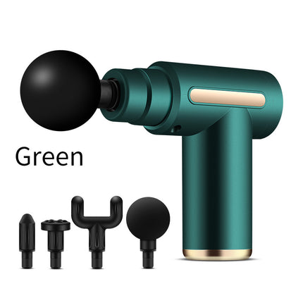 Compact Green Massage Gun - Deep Tissue Muscle Massager with 4 Interchangeable Heads.