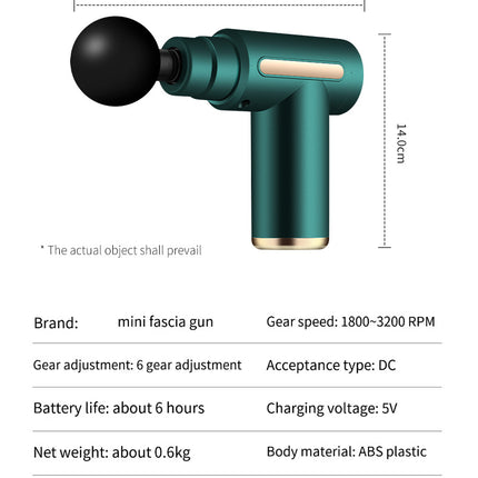 Compact Green Massage Gun - Deep Tissue Muscle Massager with 4 Interchangeable Heads.