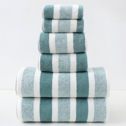 Luxury Cotton Green Wide Stripe Towel Set - 6 Piece Set (2 Hand Towels, 2 Bath Towels, 2 Washcloths), Ultra Soft and Absorbent.
