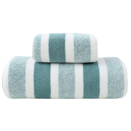Luxury Cotton Green Wide Stripe Towel Set - 6 Piece Set (2 Hand Towels, 2 Bath Towels, 2 Washcloths), Ultra Soft and Absorbent.