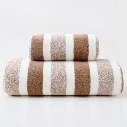 Luxury Cotton Brown Wide Stripe Towel Set - 6 Piece Set (2 Hand Towels, 2 Bath Towels, 2 Washcloths), Ultra Soft and Absorbent.