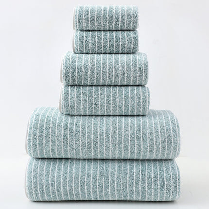 Luxury Cotton Striped Towel Set - 6 Piece Set (2 Hand Towels, 2 Bath Towels, 2 Washcloths), Ultra Soft and Absorbent  (Green).