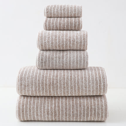 Luxury Cotton Striped Towel Set - 6 Piece Set (2 Hand Towels, 2 Bath Towels, 2 Washcloths), Ultra Soft and Absorbent  (Brown).