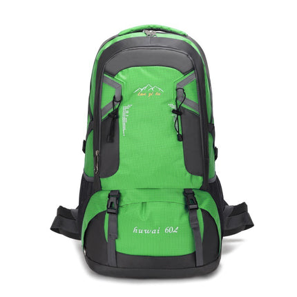 Large 60L Green Waterproof Hiking Backpack for Travel, Camping, and Outdoor Adventures - Durable and Lightweight.
