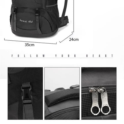 Large 60L Green Waterproof Hiking Backpack for Travel, Camping, and Outdoor Adventures - Durable and Lightweight.