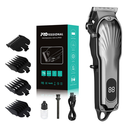 Gray Professional Cordless Hair Clipper with LED Display - Rechargeable Electric Hair Trimmer for Men.