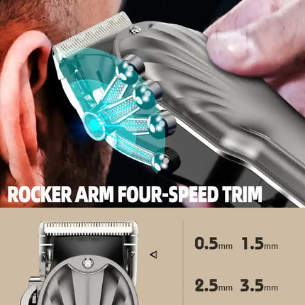 Gray Professional Cordless Hair Clipper with LED Display - Rechargeable Electric Hair Trimmer for Men.